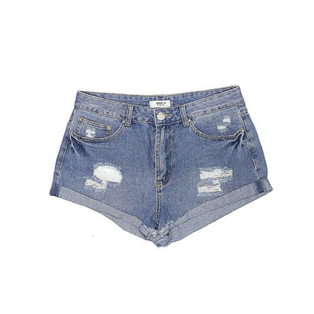 Forever 21 Womens 30 Cut Off Short Shorts Jeans Distressed Frayed Denim Mid Rise